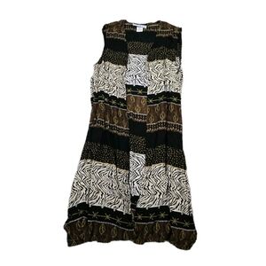 Vtg Sleeveless Cardigan Duster Patchwork Mixed Print Indie Boho Festival Artsy